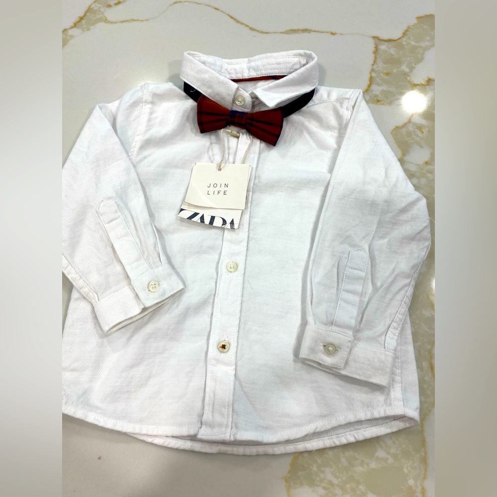 Zara baby long sleeve button down w/ bow tie
